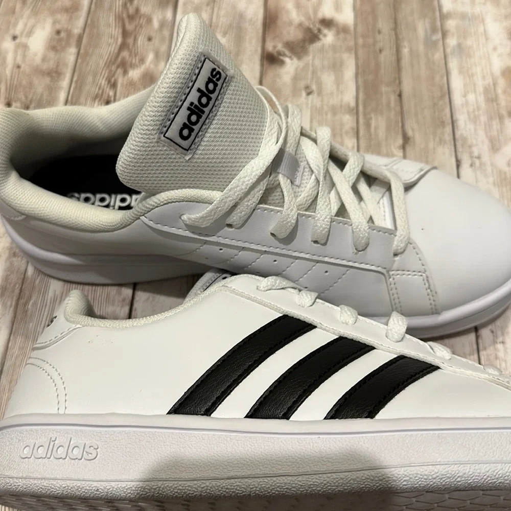 adidas White Sneakers with Black Stripes - Women's Low-Top